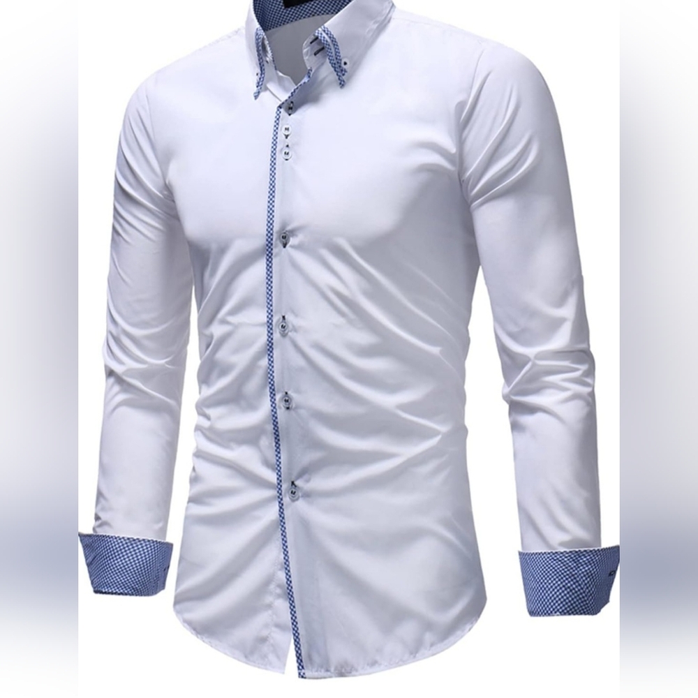7 Diamonds White Shirt with Blue Trim